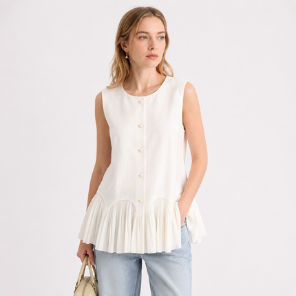 Ermeløs Topp til Dame – Vintage-Inspirert Sommertopp med Elegant Design