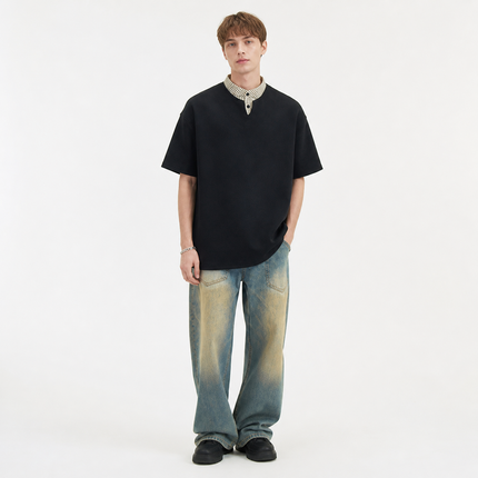 Dobbel-Lag T-skjorte til Herre – Trendy 2-i-1 Design i Koreansk Stil
