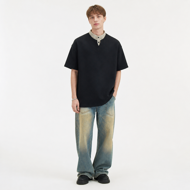 Dobbel-Lag T-skjorte til Herre – Trendy 2-i-1 Design i Koreansk Stil