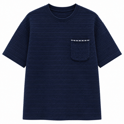 Strikket Jacquard T-skjorte til Herre – Retro Marineblå Sommertopp