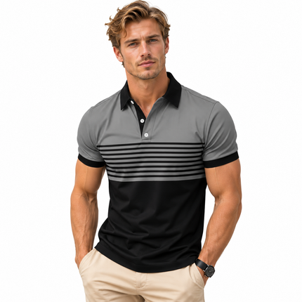 Stripet poloskjorte for menn med moderne print