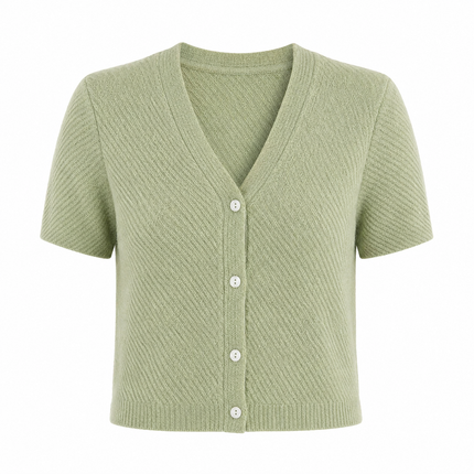 Stripet Strikket Topp til Dame – V-hals med Perleknapper og Elegant Sommerstil