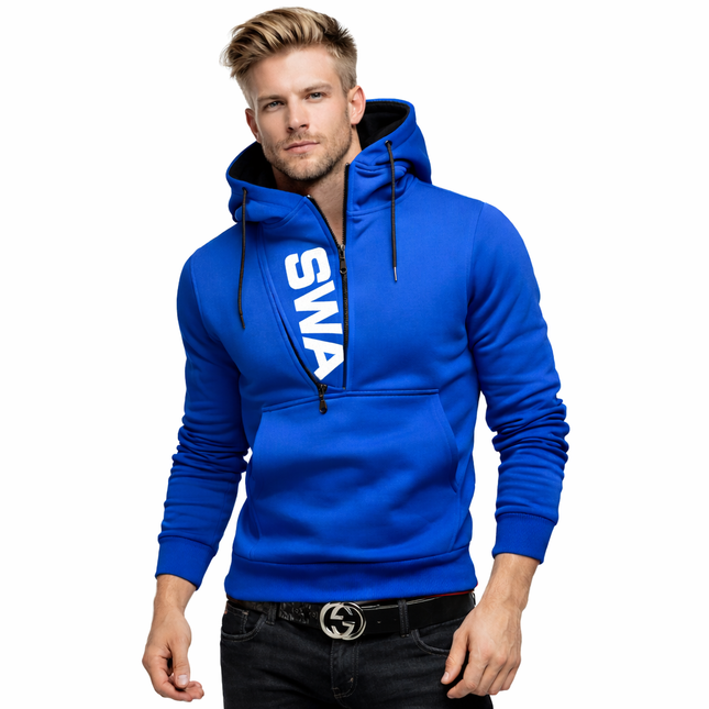 Herre Hoodie med Glidelås og Høy Hals – Langermet Genserjakke i Sort | Komfortabel og Stilig Sweatshirt til Høst og Vinter