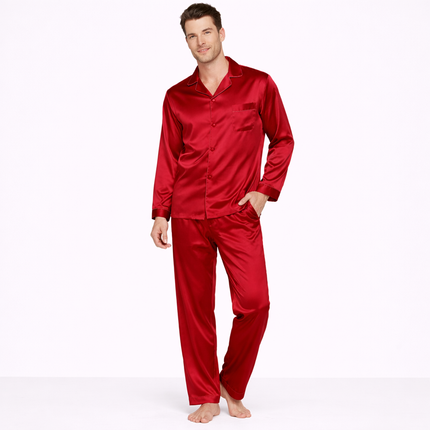 Eksklusivt Silke Pysjsett for Menn – 100 % Ren Morbærsilke 19 Momme | Luksuriøst Loungewear med Langermet Skjorte og Bukse