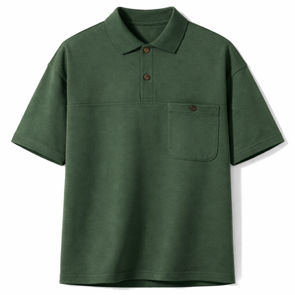 Grønn Polo T-skjorte til Herre – Vintage Stil, Løs Passform & Allsidig Sommerlook