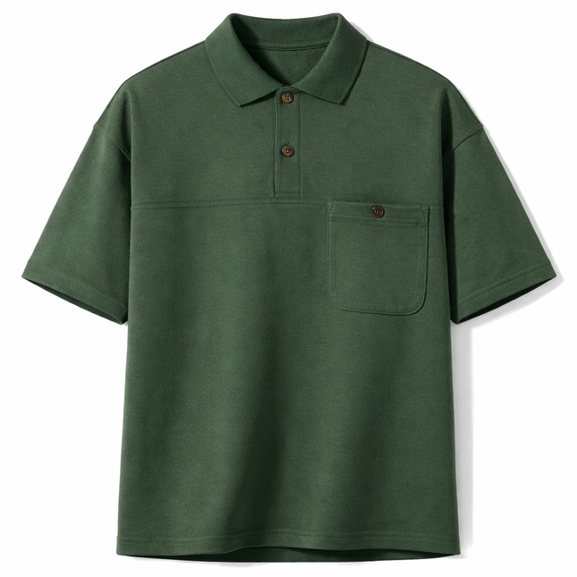 Grønn Polo T-skjorte til Herre – Vintage Stil, Løs Passform & Allsidig Sommerlook