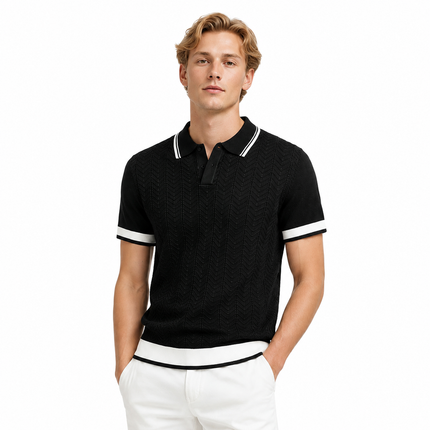 Strikket Polo for Herre med Struktur – Kortermet Business Casual i Color Block