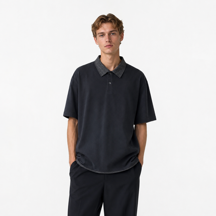 Retro Polo T-skjorte til Herre – Heavyweight Rutete Fake Two-Piece Design