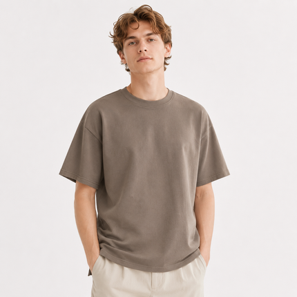 Heavyweight Piqué T-skjorte til Herre – Retro 340g Bomulls Tee med Løs Passform