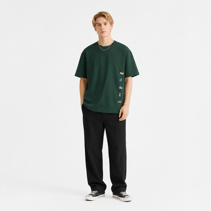 Amerikansk Retro T-skjorte til Herre – Løs Passform med Broderte Detaljer
