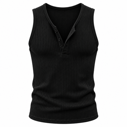 Ribbestrikket Henley-tanktop for menn med V-hals og figurnær passform