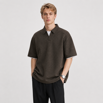 Polo T-skjorte til Herre – Retro Kortermet Topp med Lag-på-Lag Effekt