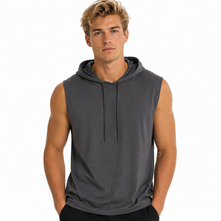 Ermeløs Treningstopp med Hette for Herre – Sporty Tanktop til Gym