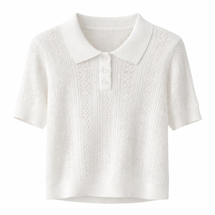 Strikket Topp med Hulldetaljer – Elegant Koreansk Inspirert Sommertopp til Dame