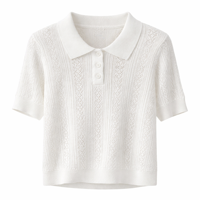 Strikket Topp med Hulldetaljer – Elegant Koreansk Inspirert Sommertopp til Dame