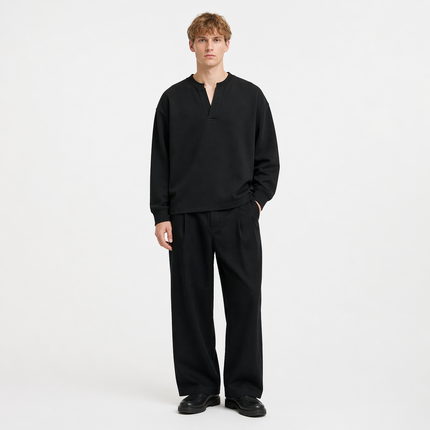 Langermet Henley T-skjorte til Herre – Fake Two-Piece & Japansk Minimalistisk Stil