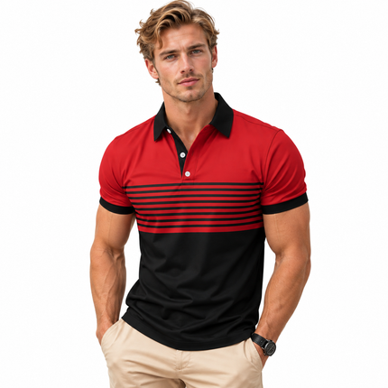 Stripet poloskjorte for menn med moderne print