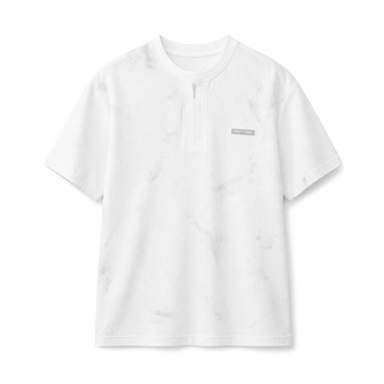 Heavyweight Henley T-skjorte med Lag-på-lag Design for Herre – Kortermet Bomullsblanding