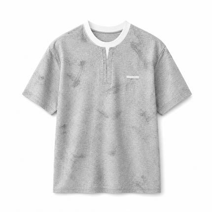Heavyweight Henley T-skjorte med Lag-på-lag Design for Herre – Kortermet Bomullsblanding