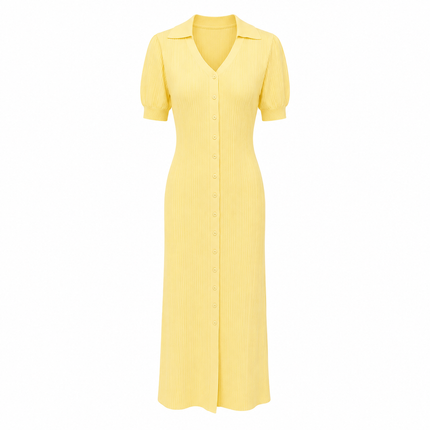 Strikket Maxikjole med Cardigan-look – Elegant Lang Kjole for Dame
