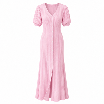 Strikket Maxikjole med Cardigan-look – Elegant Lang Kjole for Dame