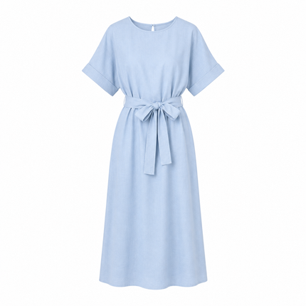 Kjole i 100 % Lin med Rund Hals – Minimalistisk Sommerkjole for Dame