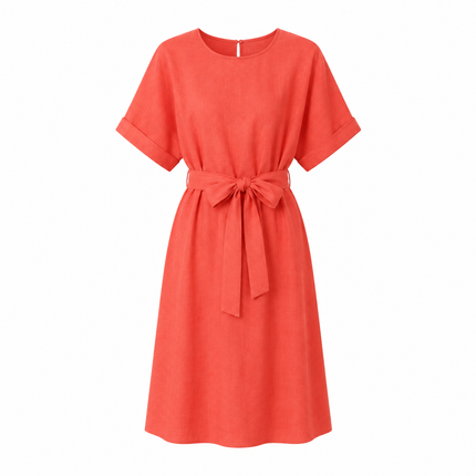 Kjole i 100 % Lin med Rund Hals – Minimalistisk Sommerkjole for Dame