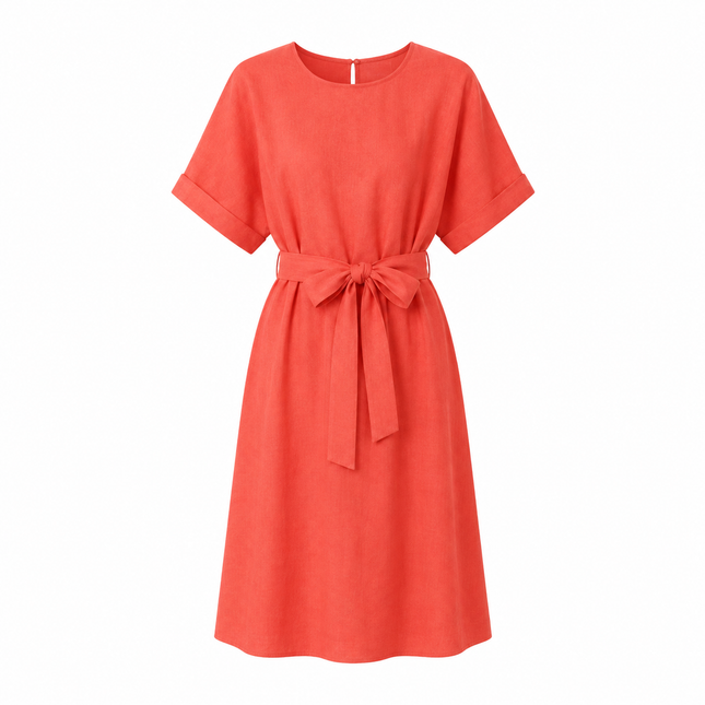 Kjole i 100 % Lin med Rund Hals – Minimalistisk Sommerkjole for Dame