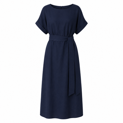 Kjole i 100 % Lin med Rund Hals – Minimalistisk Sommerkjole for Dame