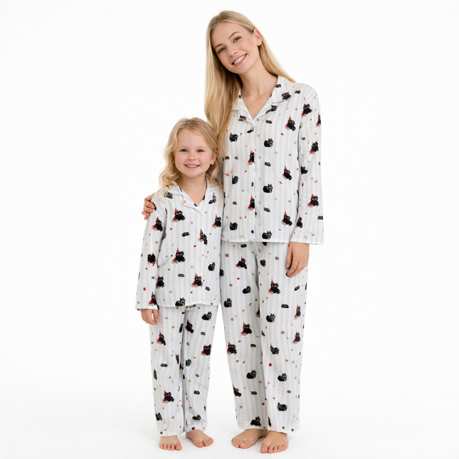 Matchende pysjamas for mamma og barn – mykt og luftig 2-delt sett (skjorte + bukse) med lange ermer