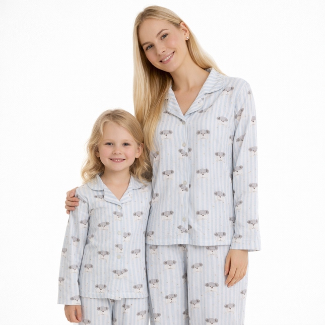 Matchende pysjamas for mamma og barn – mykt og luftig 2-delt sett (skjorte + bukse) med lange ermer