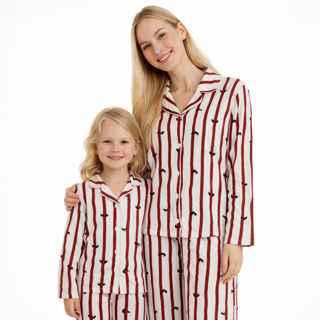 Matchende pysjamas for mamma og barn – mykt og luftig 2-delt sett (skjorte + bukse) med lange ermer