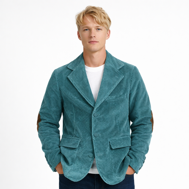 Kordfløyelsblazer til herre med albuelapper – retro business casual jakke (vår/høst)