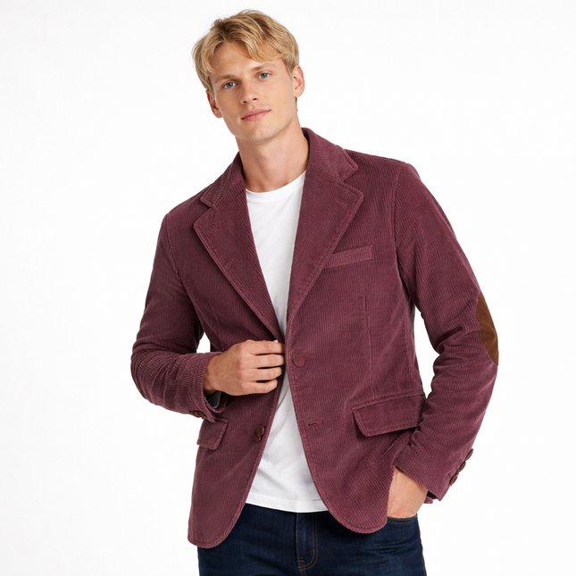 Kordfløyelsblazer til herre med albuelapper – retro business casual jakke (vår/høst)