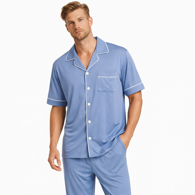 Herrepysjamas i bambus – ensfarget 2-delt loungesett (t-skjorte + bukse) for vår og sommer