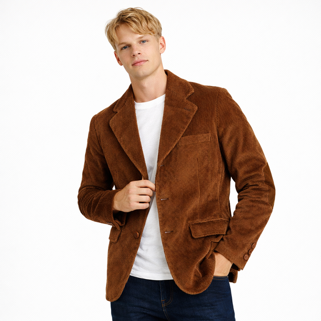 Kordfløyelsblazer til herre med albuelapper – retro business casual jakke (vår/høst)