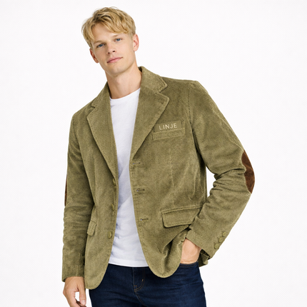 Kordfløyelsblazer til herre med albuelapper – retro business casual jakke (vår/høst)