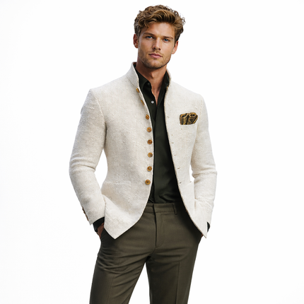 Herrejakke i europeisk/amerikansk stil – slim fit med ståkrage, knapper og lommer (casual blazer)