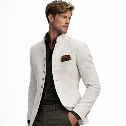 Herrejakke i europeisk/amerikansk stil – slim fit med ståkrage, knapper og lommer (casual blazer)