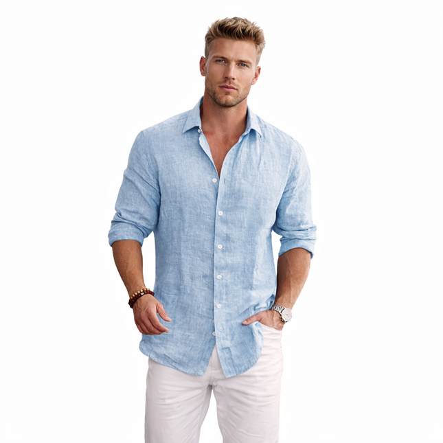 Herreskjorte i Bomull og Lin – Langermet, Ensfarget og Avslappet Stil (Høst/Vår)