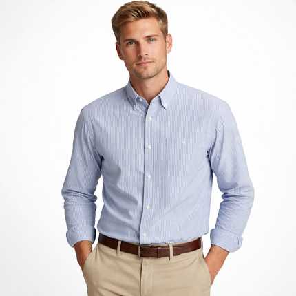Klassisk Stripet Skjorte for Menn – Oversized Oxford Skjorte i 100 % Bomull | Smart Casual Stil til Høst og Vinter 2025