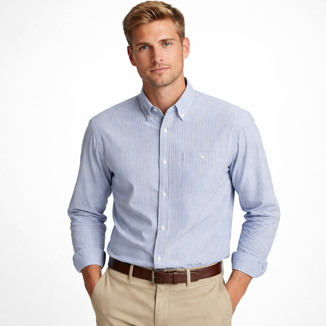 Klassisk Stripet Skjorte for Menn – Oversized Oxford Skjorte i 100 % Bomull | Smart Casual Stil til Høst og Vinter 2025