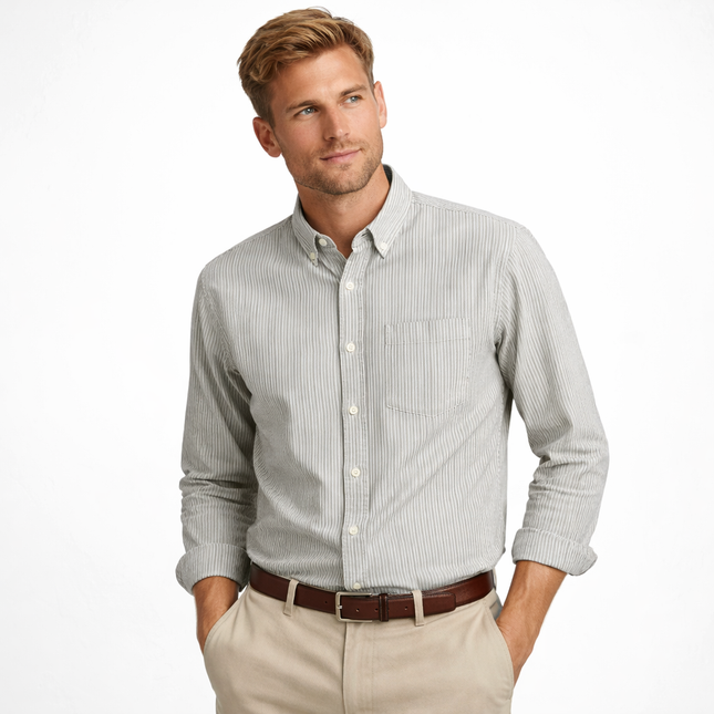 Klassisk Stripet Skjorte for Menn – Oversized Oxford Skjorte i 100 % Bomull | Smart Casual Stil til Høst og Vinter 2025