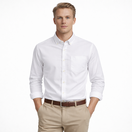 Klassisk Oxford-skjorte for Menn – Regular Fit i Ensfarget Design | Smart Casual Skjorte til Høst 2025