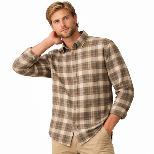 Klassisk Rutete Skjorte for Menn – 100% Bomull | Vintage Vasket Langermet Skjortejakke til Høst og Vår