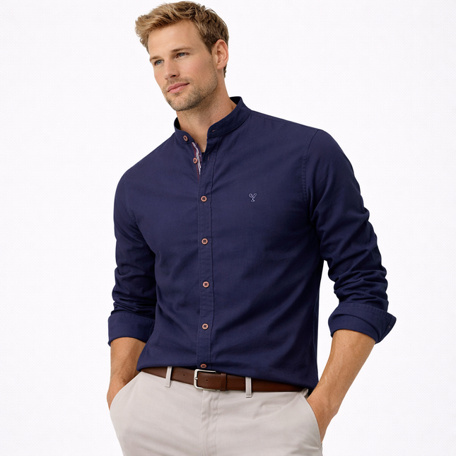 Klassisk Herreskjorte i 100% Bomull – Ensfarget, Langermet og Perfekt til Vår og Casual Business