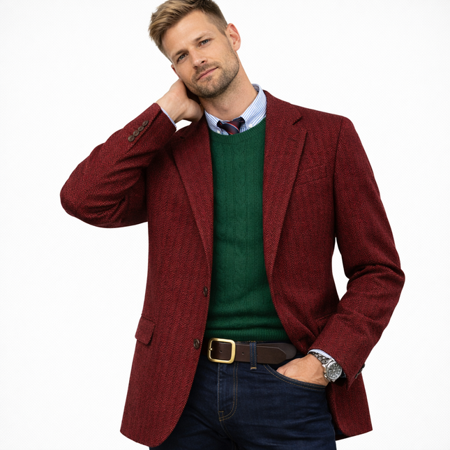 Elegant herreblazer i fiskeben – slim fit, single breasted (enkeltspent) business & casual