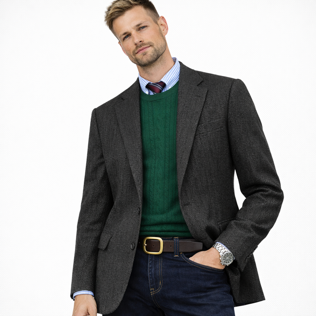Elegant herreblazer i fiskeben – slim fit, single breasted (enkeltspent) business & casual