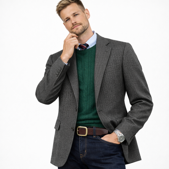 Elegant herreblazer i fiskeben – slim fit, single breasted (enkeltspent) business & casual