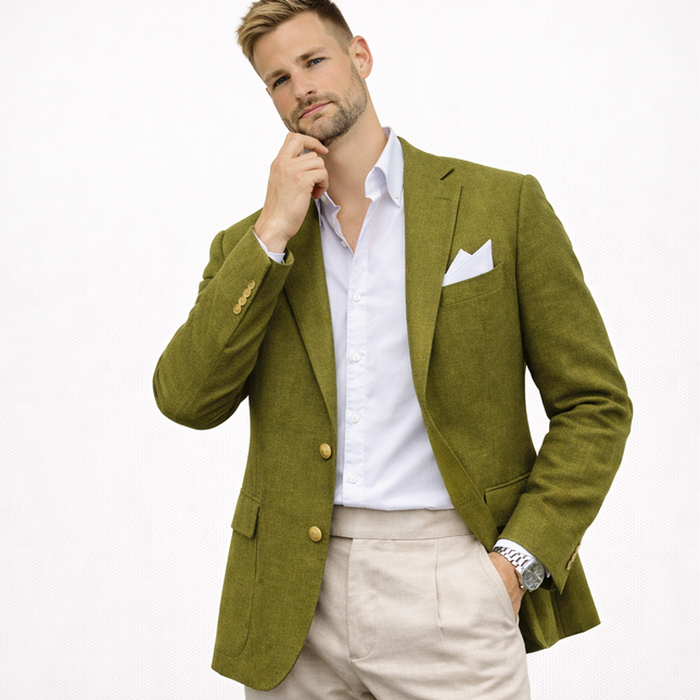 Herreblazer i lin – enkeltspent med notch lapel (kun jakke), casual bryllupsjakke